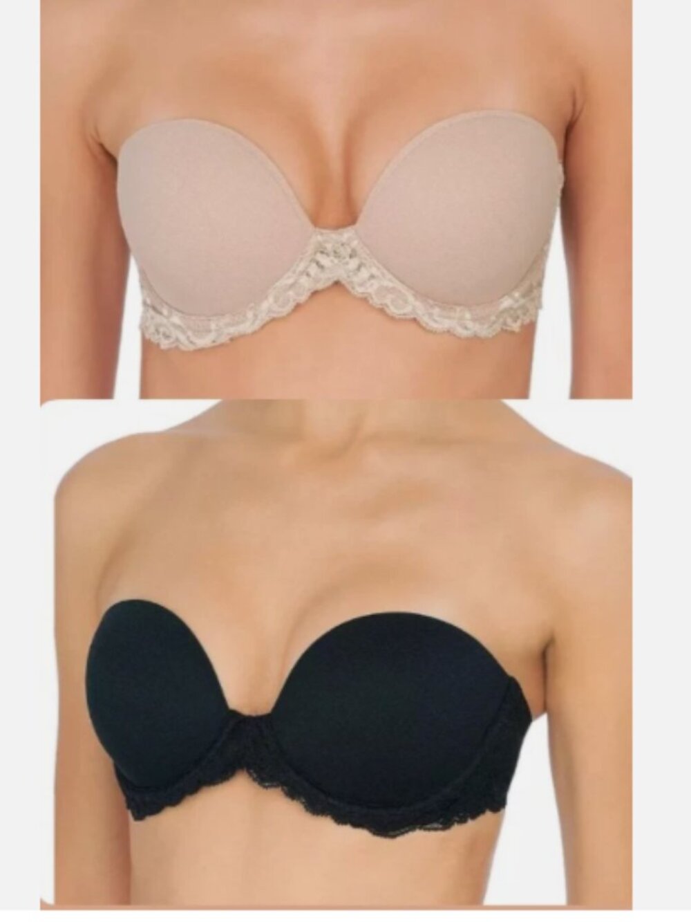 2 Natori 272021 Women's Feathers Strapless Plunge Bras Cafe & Black Size 34D